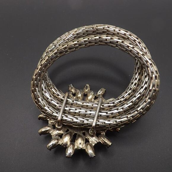 Green Clear Rhinestone Pendant Bracelet, Silver Tone, Stretch, 7 Inches - Picture 7 of 7